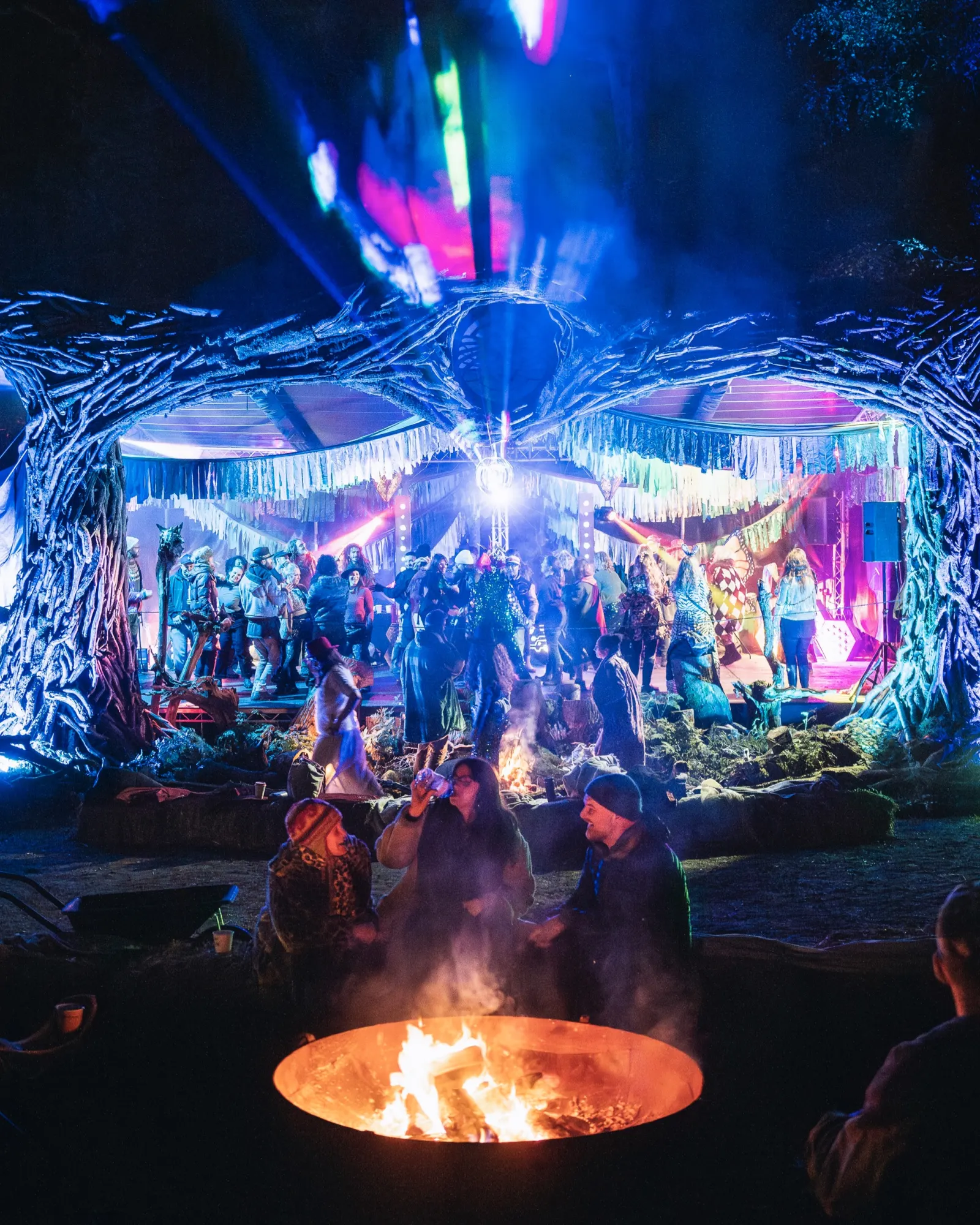 Firepit and stage in deep blue light