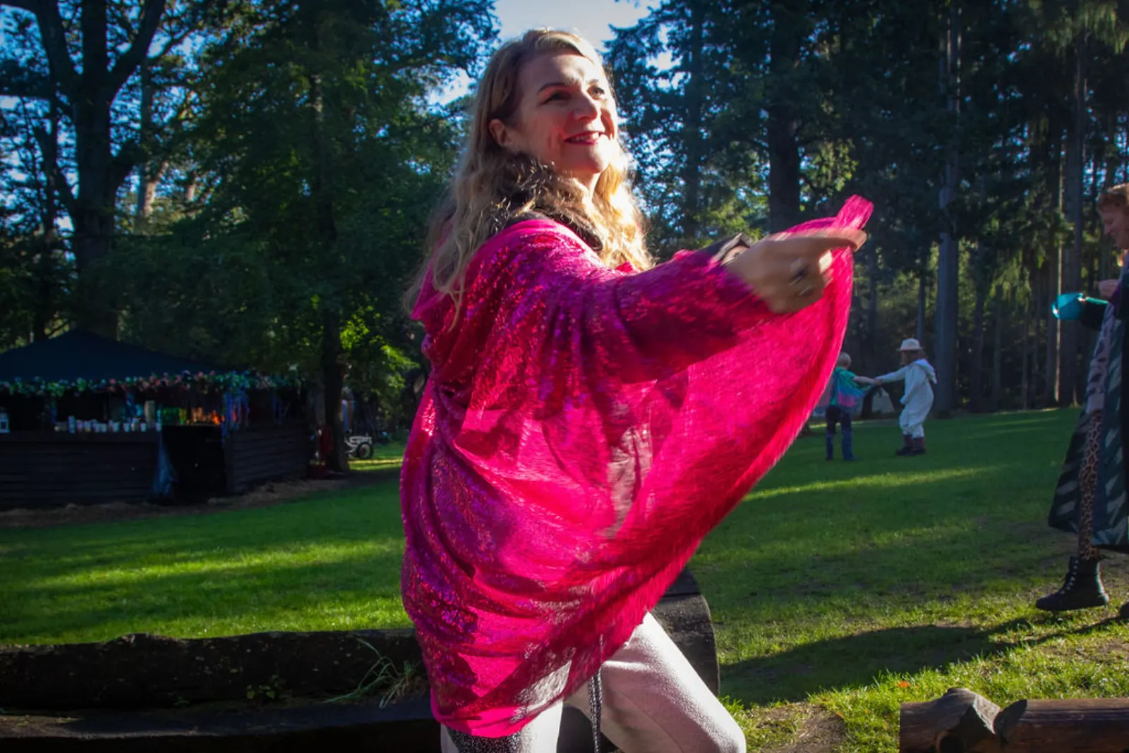 Dancer wrapped in a pink shawl